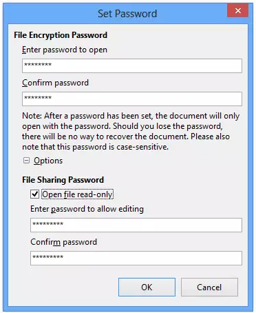 password protect libreoffice cotent