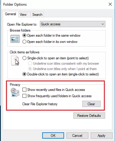 windows 10 quick access privacy