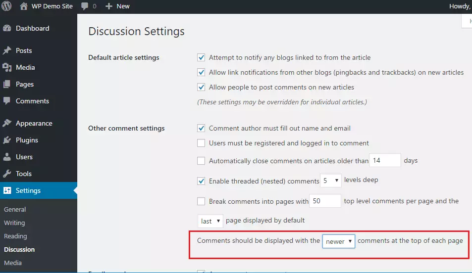 wordpress settings discussion