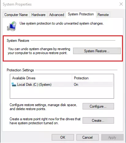 windows 10 system restore