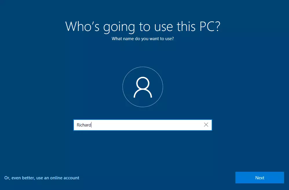 Windows 10 user account