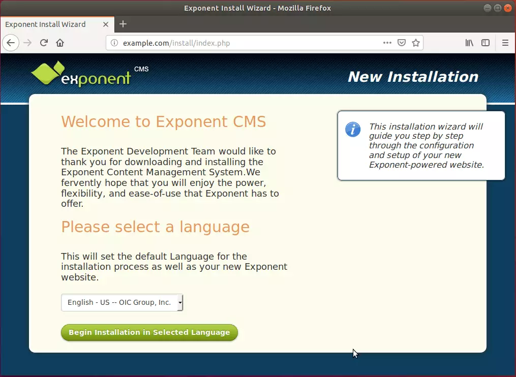 Exponent CMS Ubuntu install