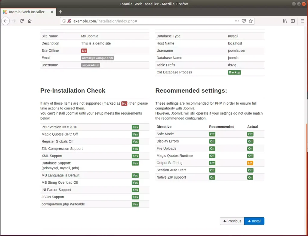 Joomla installation on Ubuntu