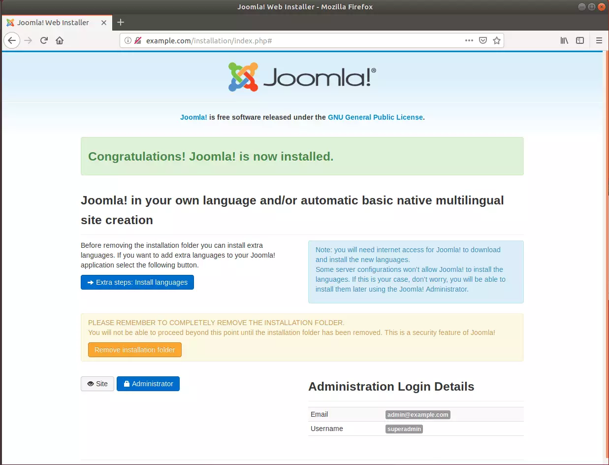 Joomla installation on Ubuntu