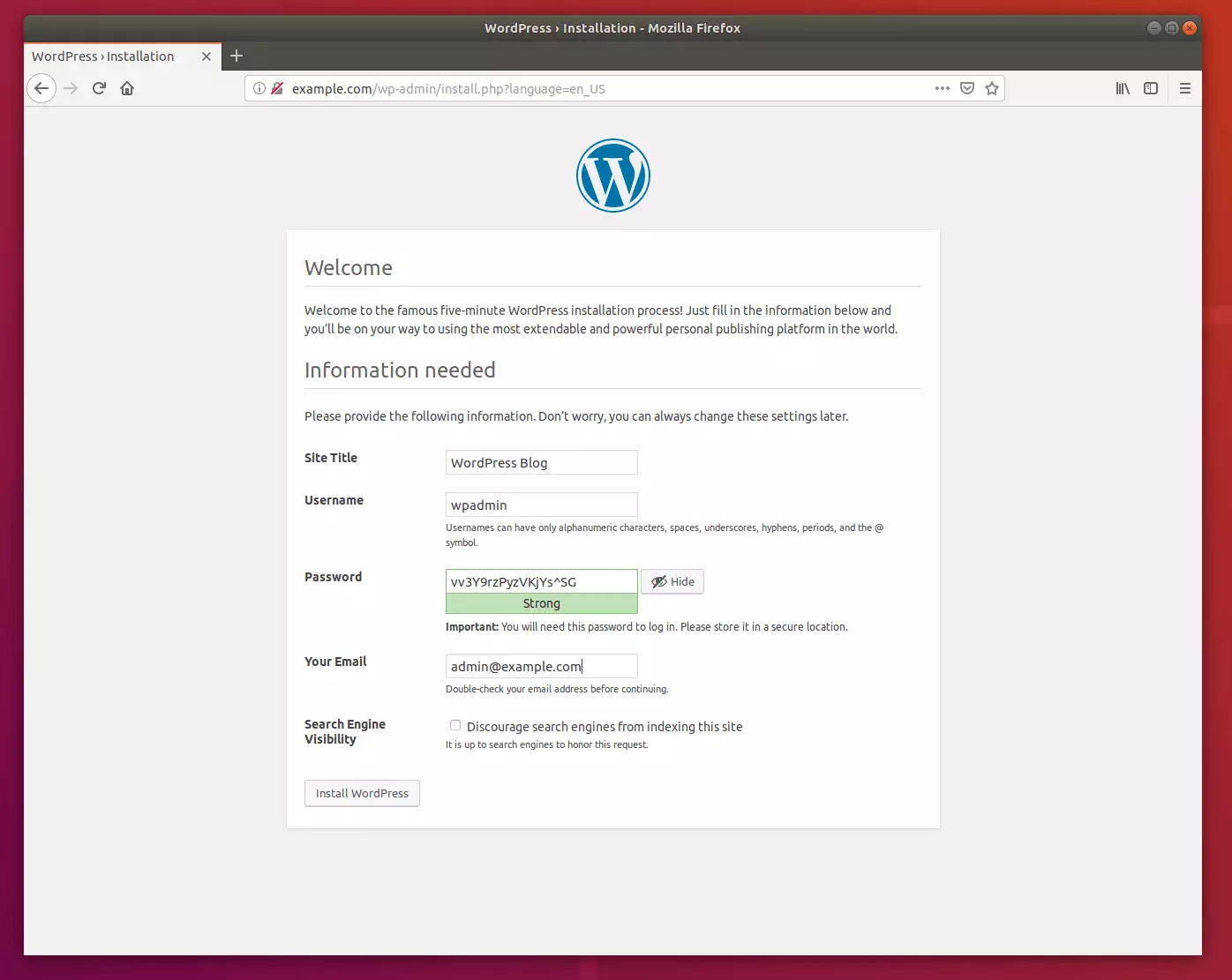 WordPress installation on Ubuntu