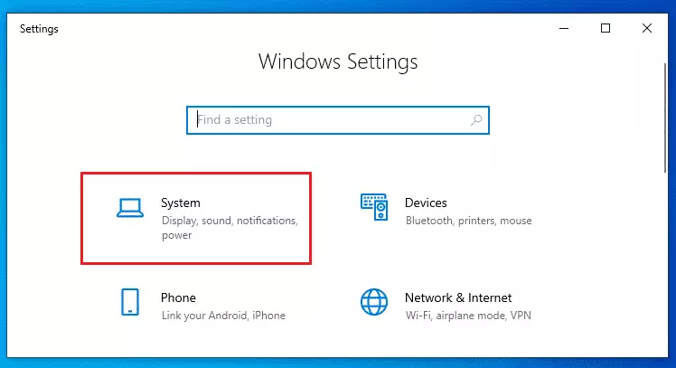 Windows 10 systems pane