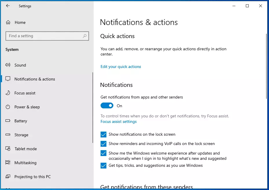 Windows 10 quick action