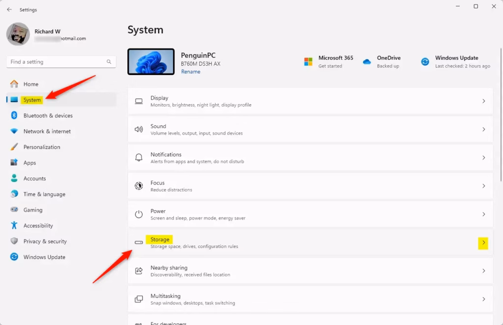 Windows 11 Storage tile