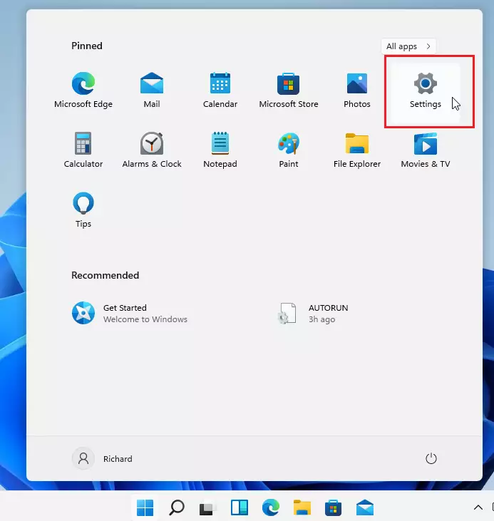 windows 11 settings button