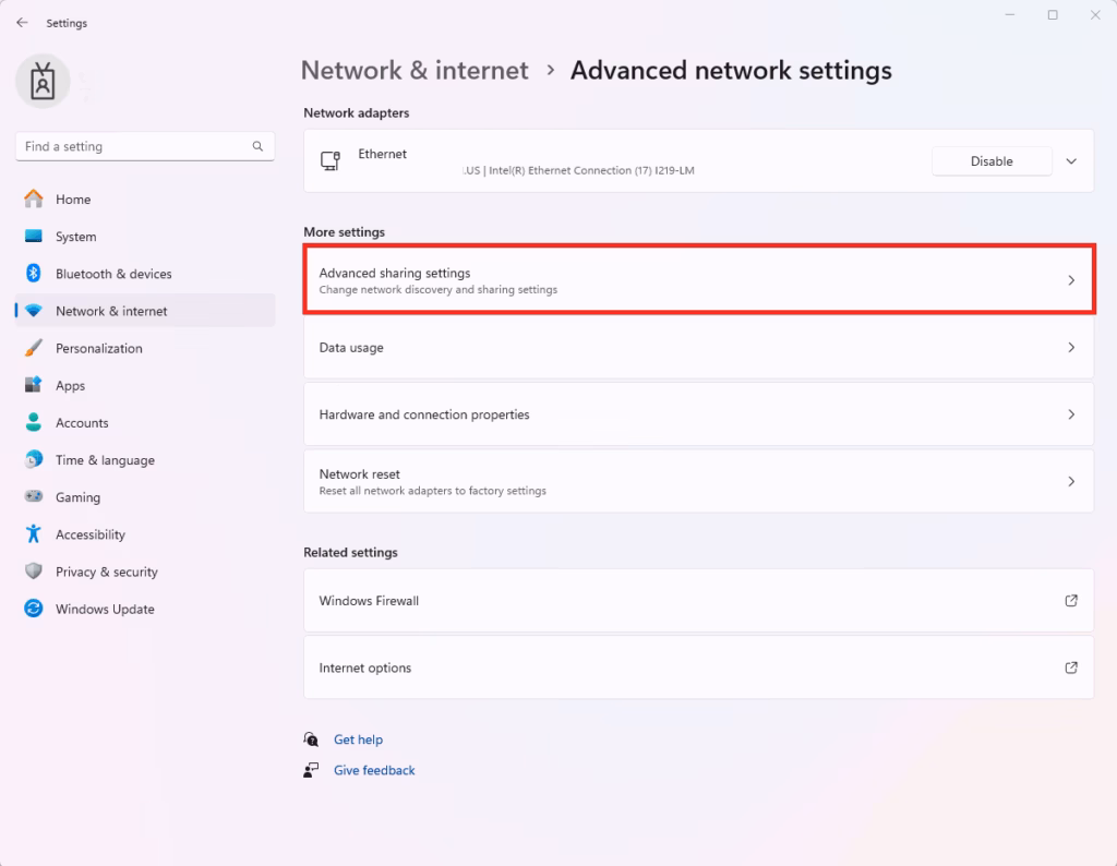 Advanced sharing settings