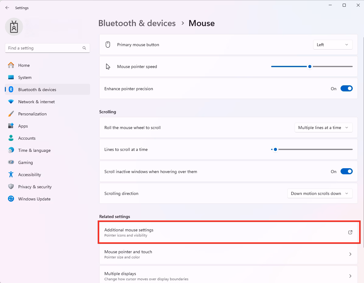 Mouse additional settings