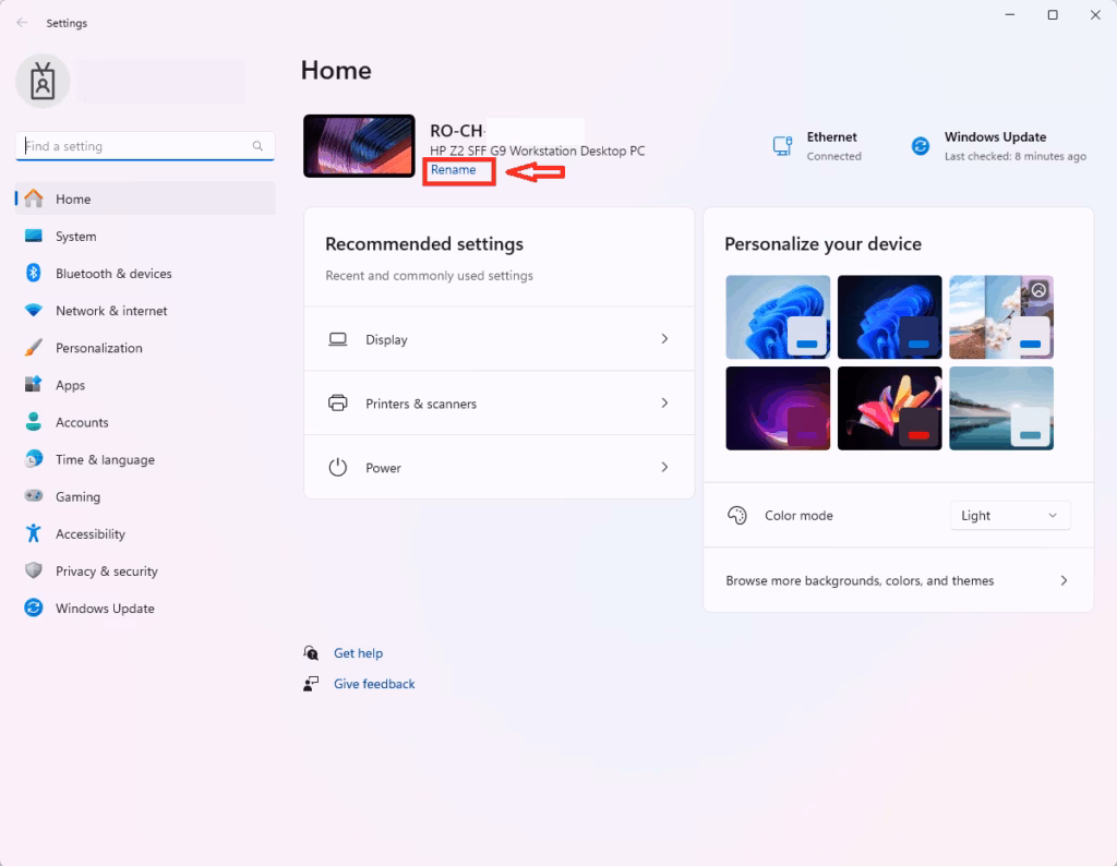 Rename Windows 11 computer