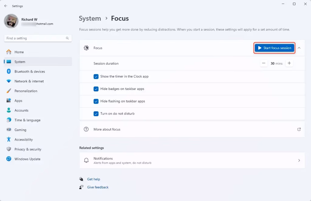 Windows 11 Focus start