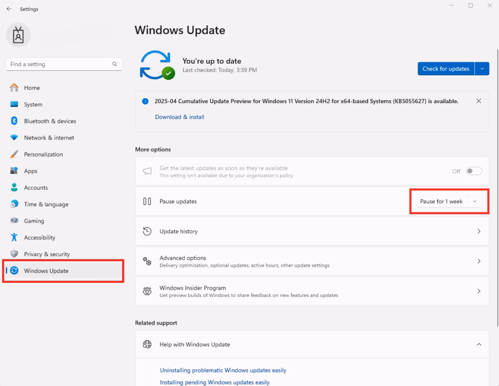Windows 11 Update Pause