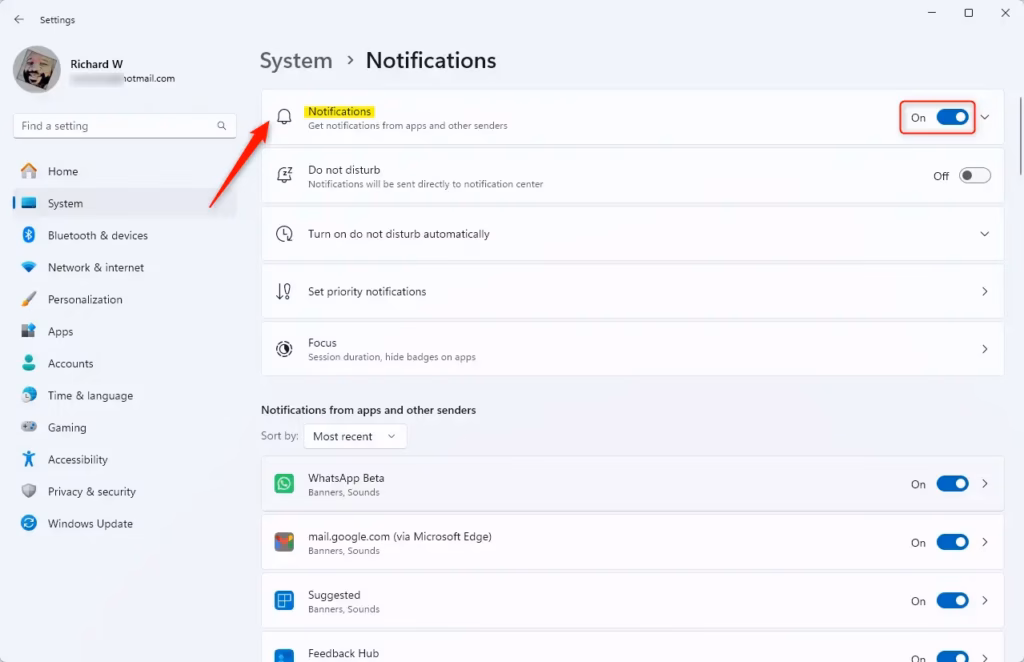 Windows 11 notifications button
