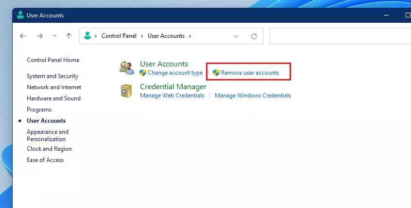 remove user account control panel