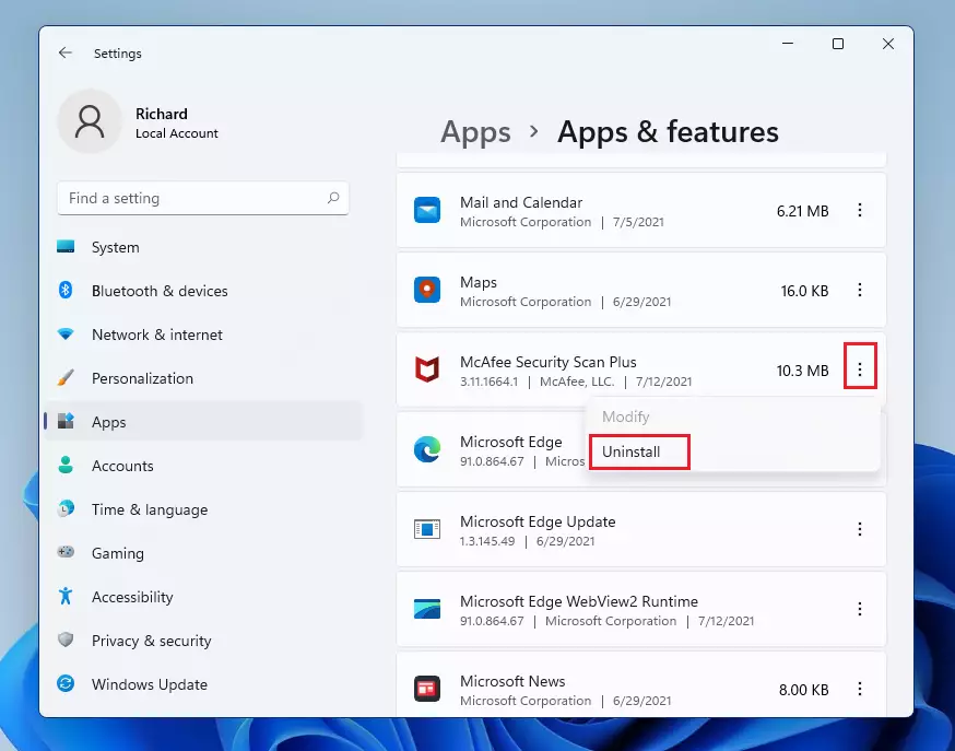 how do i delete an app in windows 11