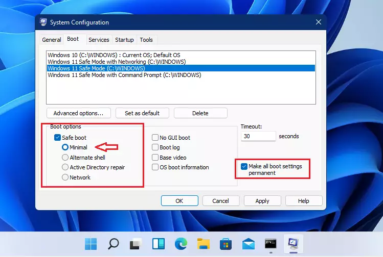 windows 11 boot safe mode minimal