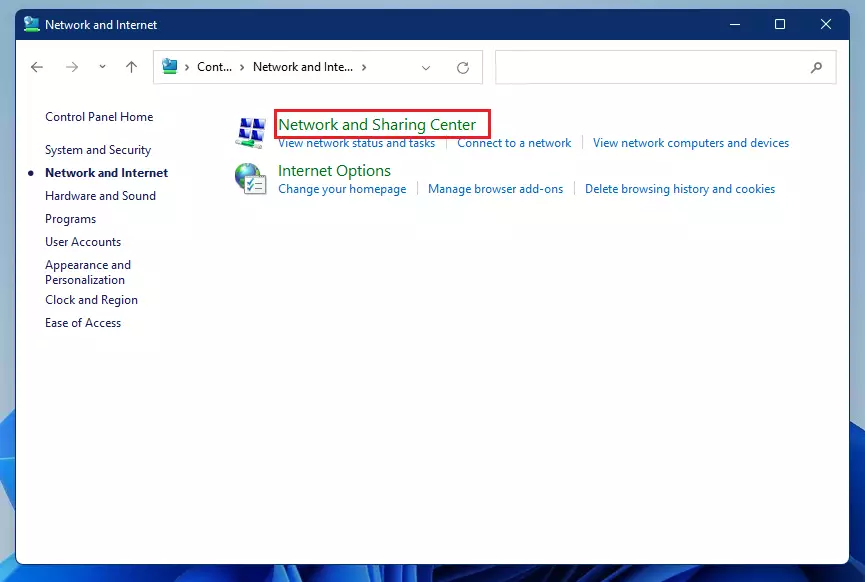 windows 11 open network and sharing center