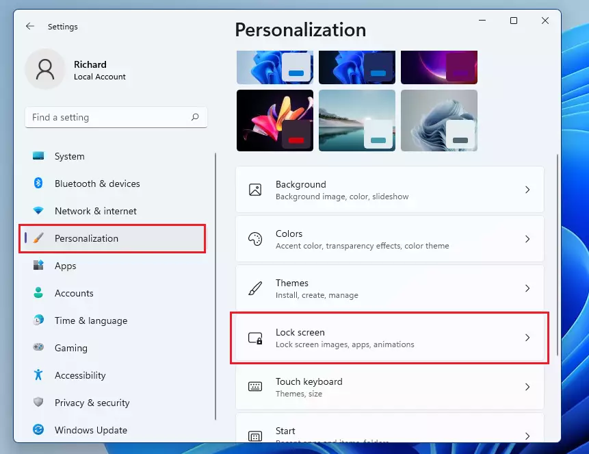 windows 11 personalization lock screen
