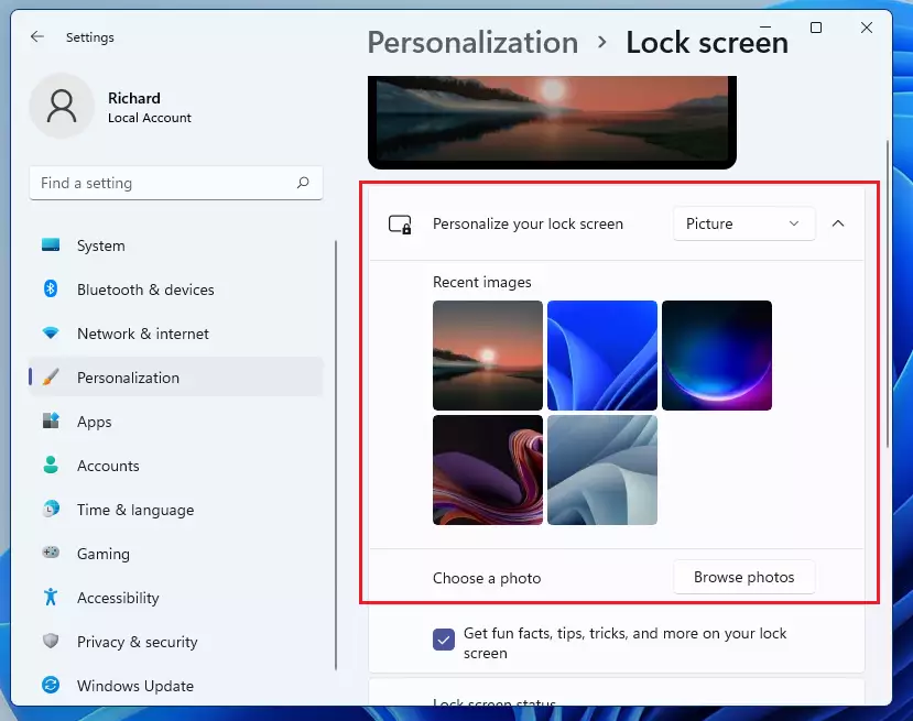 windows 11 personalize lock screen with picture