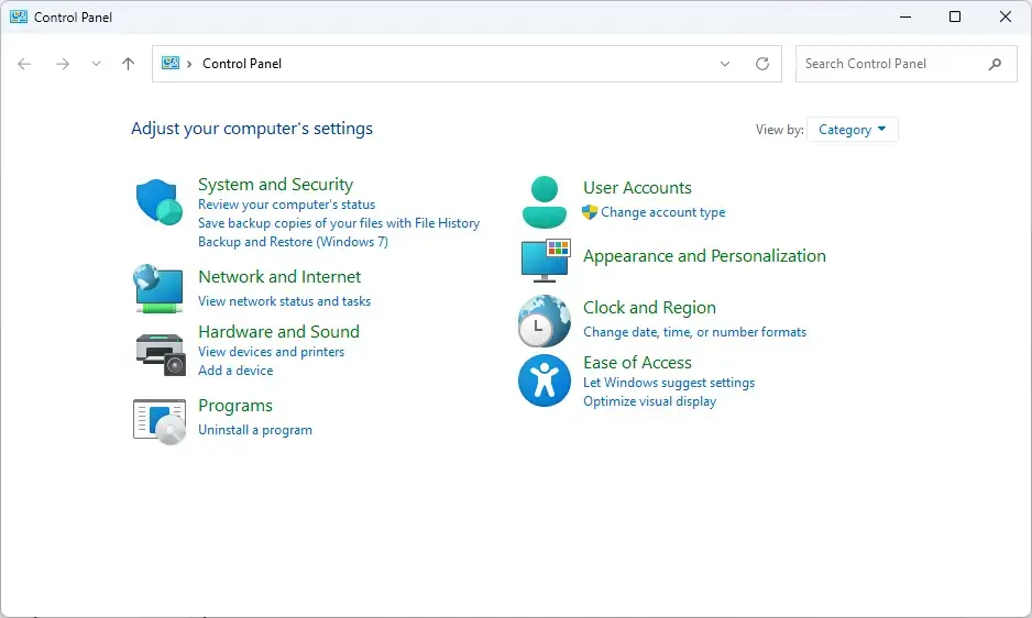 Windows 11 Control Panel dashboard showing power options.