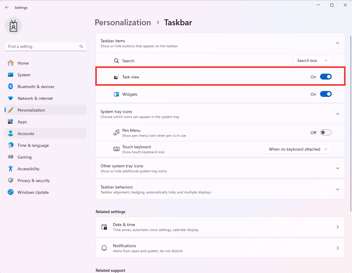 Task view button tile