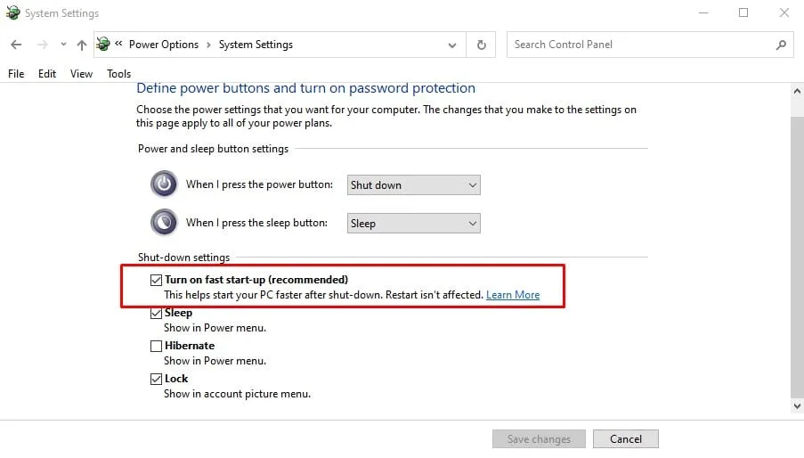 Turn on Fast Startup option in Windows 11 power settings.