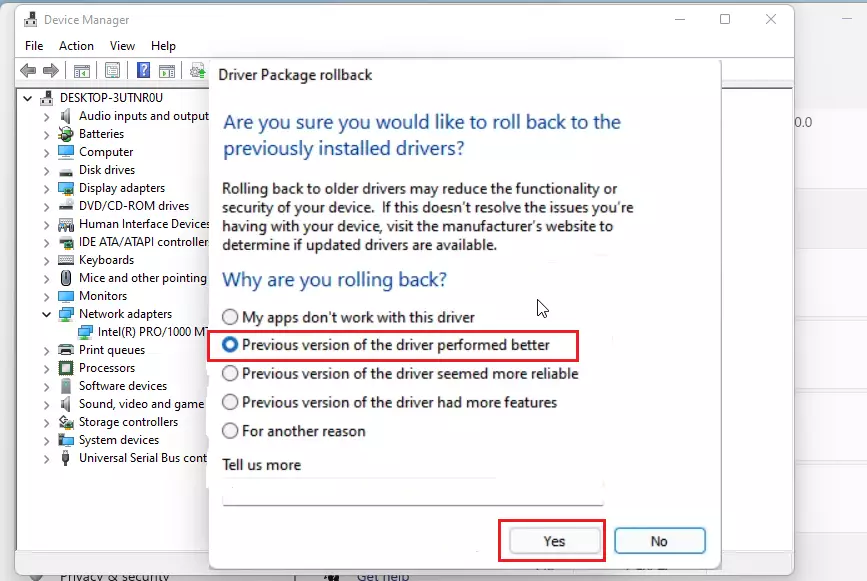 windows 11 driver package rollback