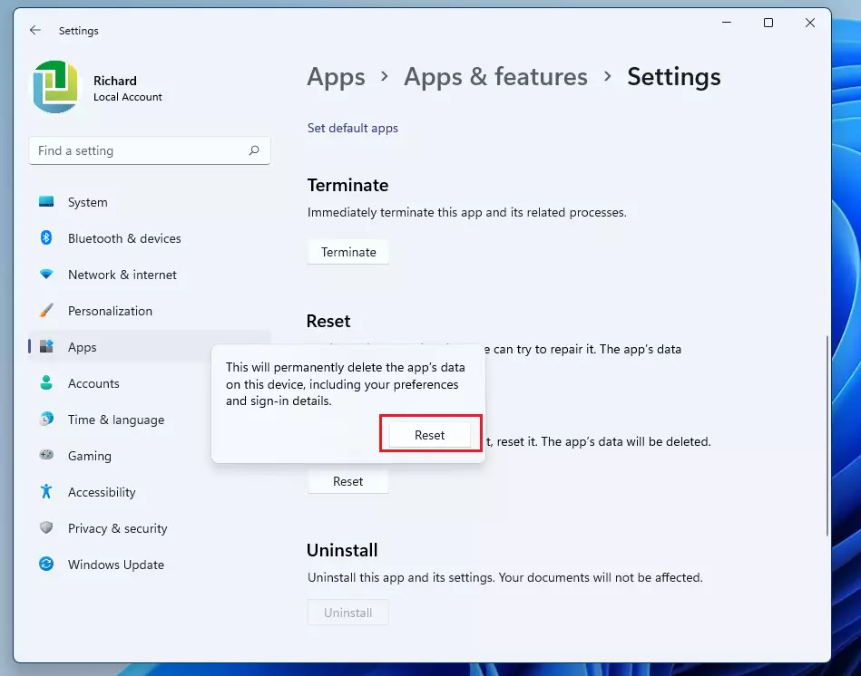 windows 11 settings app reset prompt