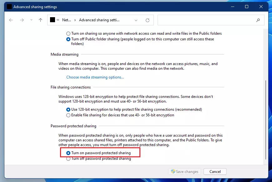 windows 11 turn on password protected sharing