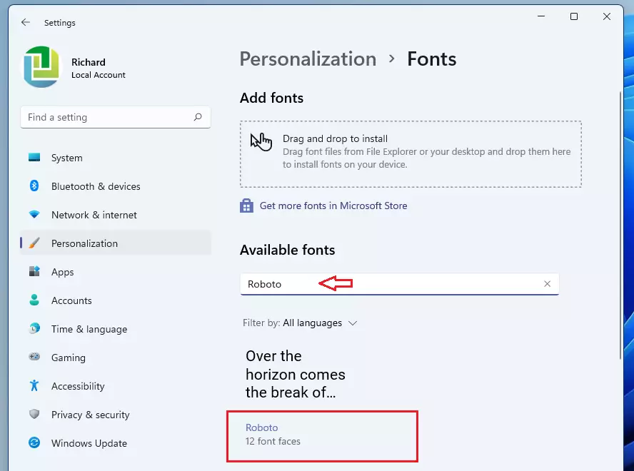 download font untuk windows 11