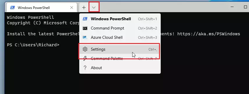 windows terminal settings