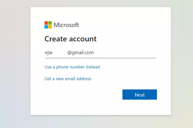 create microsoft account type email