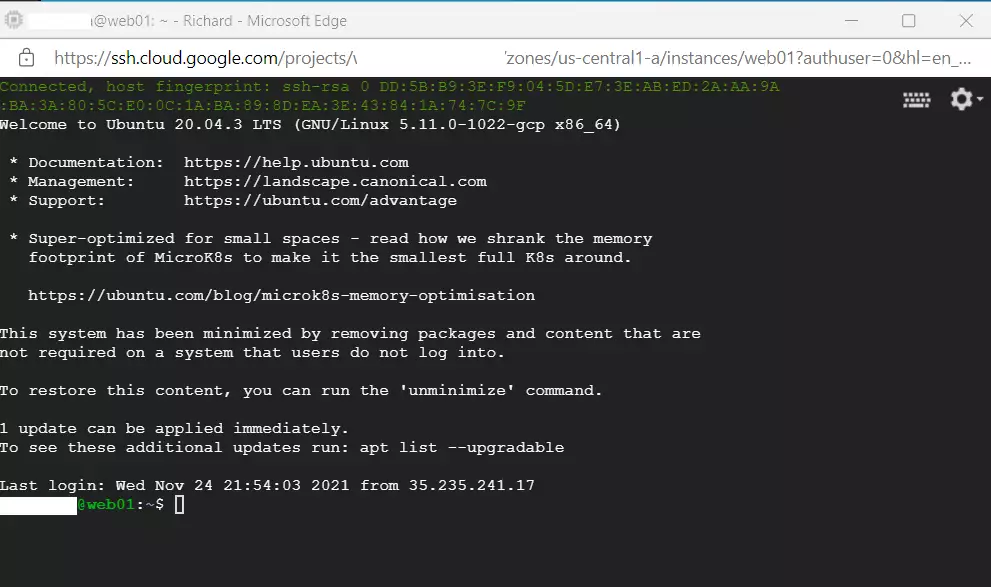 connect to google cloud instance host