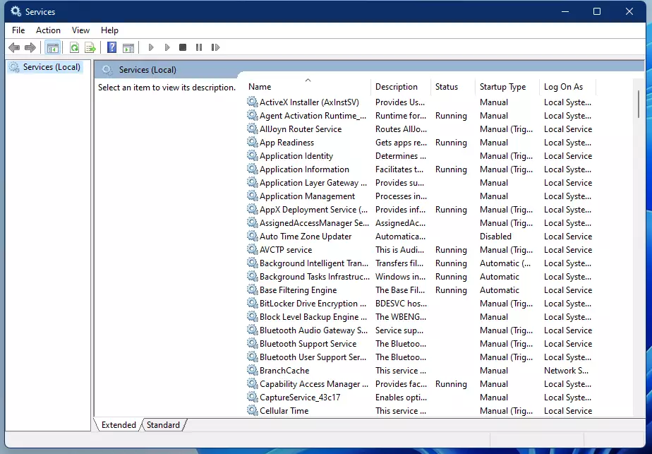 windows services app dashboard