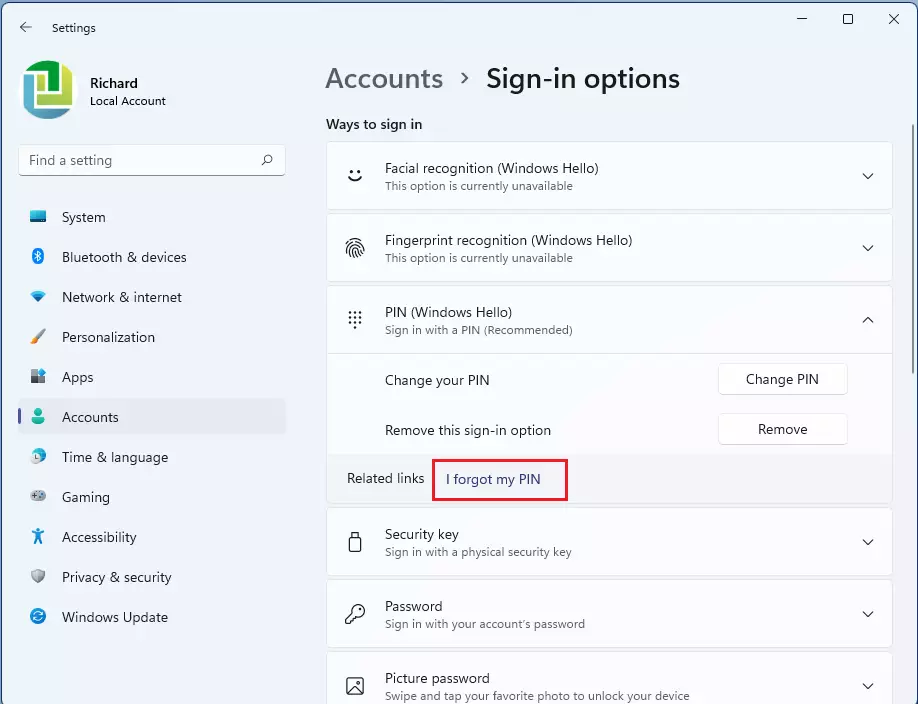 windows 11 forgot my pin
