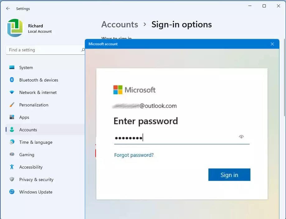 windows 11 forgot pin microsoft account