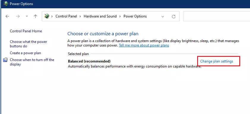 windows 11 power option change plan settings