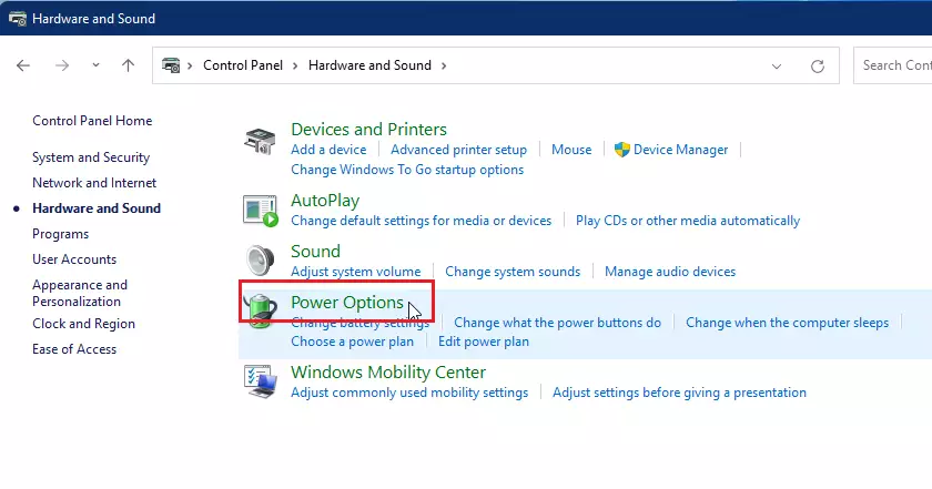 windows 11 power options select