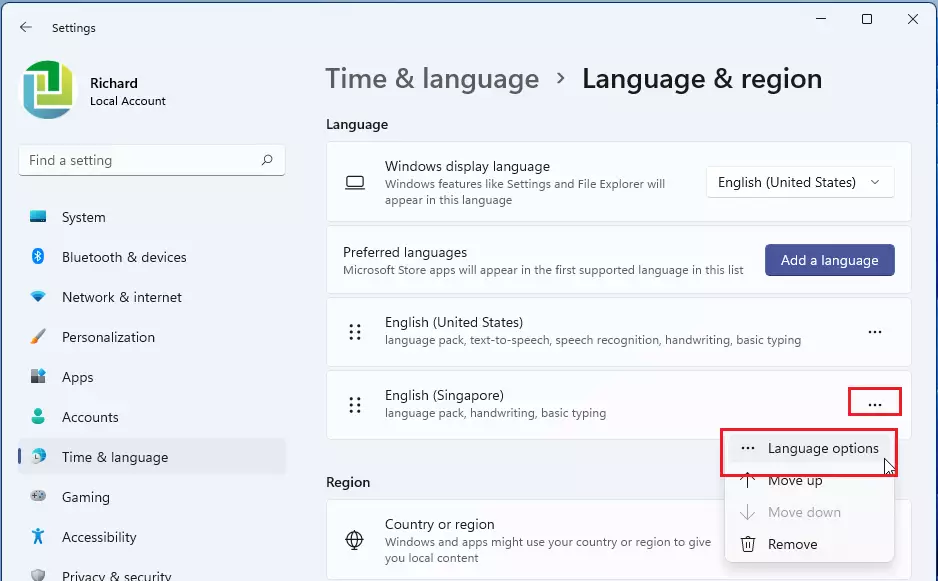 language option remove keyboard