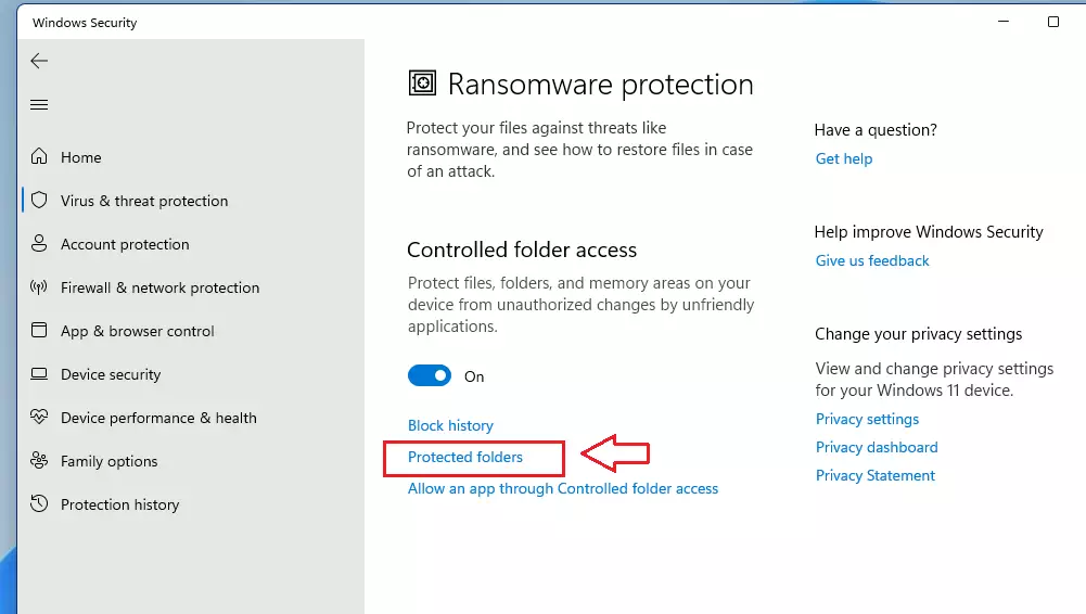 windows 11 add protected folder controlled folder access