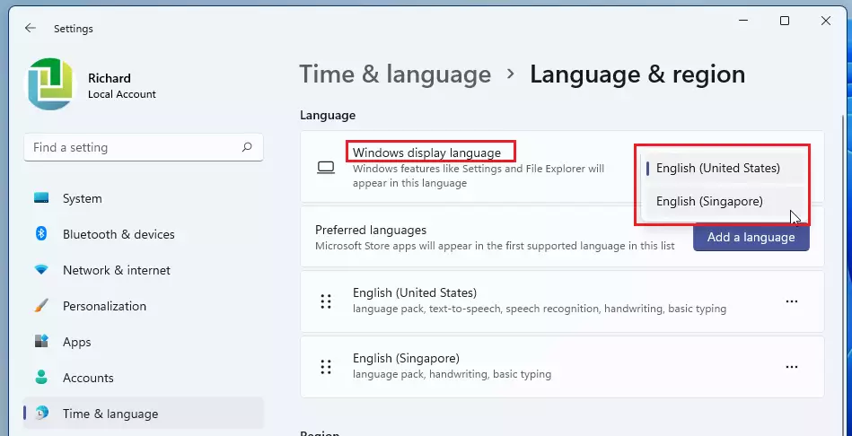 Windows display language только английский