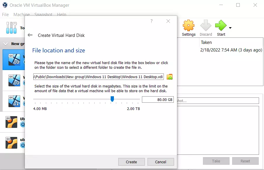virtualbox setup windows 11 create complete