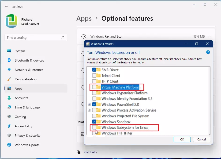 windows 11 optional features remove wsl