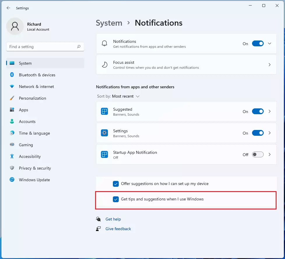windows 11 enable get tips and suggestions content