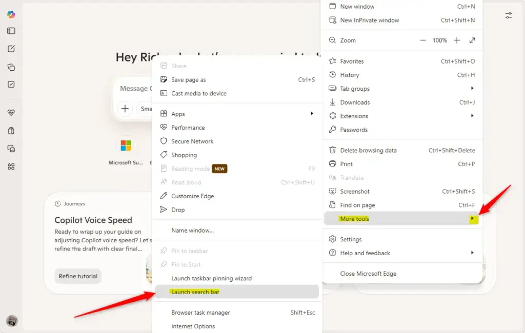 Launch Microsoft Edge desktop search bar in Windows 11.