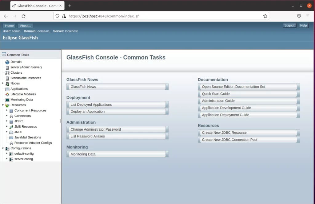 glassfish ubuntu console admin