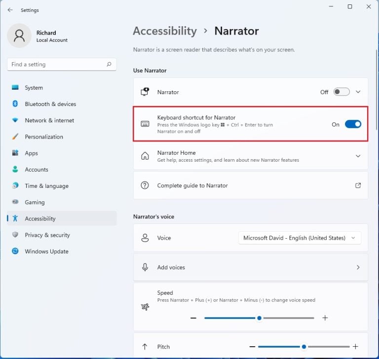 Enabling or Disabling Narrator Keyboard Shortcut in Windows 11 Geek