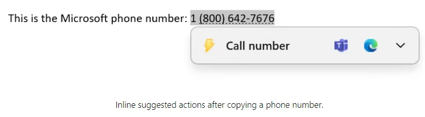 windows 11 suggested actions number